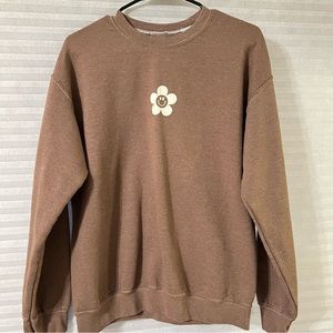 PACSUN Brown Indie Flower Crewneck